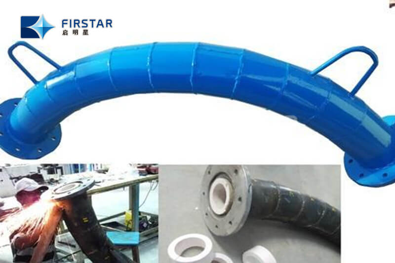 Ceramic sleeve lined pipe fittings applied in mining industry Accesorios de tubería revestidos con manguito de cerámica aplicados en la industria minera